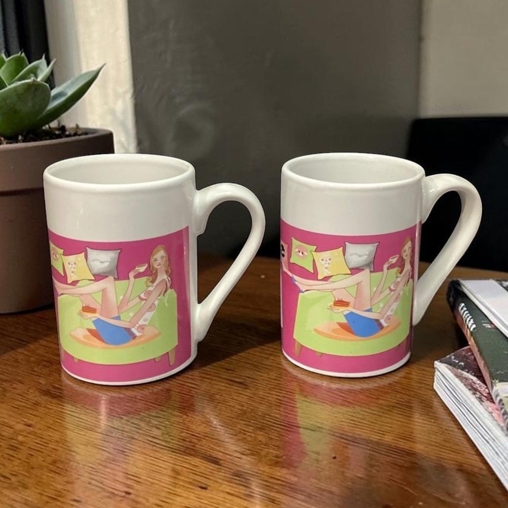 Royal Norfolk Girl Time Coffee Cups, Set of 2, Vintage Inspired Mugs, Drinkware
